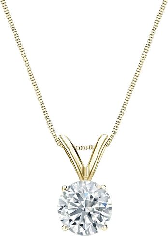 1/5 to 1 Carat Diamond Round Solitaire Pendant Necklace for Women in 14k Gold (I1-I2, cttw) on 18 Inch Chain with Spring Ring Clasp, 4-Prong Basket by Diamond Wish in Kuwait