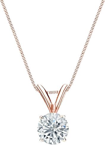 1/5 to 1 Carat Diamond Round Solitaire Pendant Necklace for Women in 14k Gold (I1-I2, cttw) on 18 Inch Chain with Spring Ring Clasp, 4-Prong Basket by Diamond Wish in Kuwait