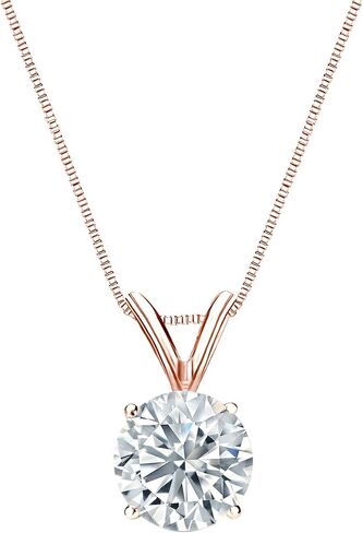 1/5 to 1 Carat Diamond Round Solitaire Pendant Necklace for Women in 14k Gold (I1-I2, cttw) on 18 Inch Chain with Spring Ring Clasp, 4-Prong Basket by Diamond Wish in Kuwait