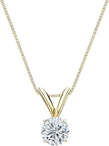 1/5 to 1 Carat Diamond Round Solitaire Pendant Necklace for Women in 14k Gold (I1-I2, cttw) on 18 Inch Chain with Spring Ring Clasp, 4-Prong Basket by Diamond Wish in Kuwait