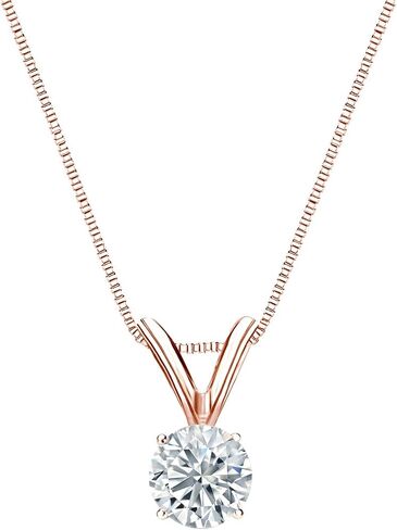 1/5 to 1 Carat Diamond Round Solitaire Pendant Necklace for Women in 14k Gold (I1-I2, cttw) on 18 Inch Chain with Spring Ring Clasp, 4-Prong Basket by Diamond Wish in Kuwait