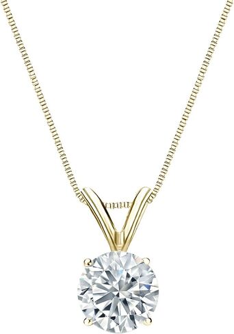 1/5 to 1 Carat Diamond Round Solitaire Pendant Necklace for Women in 14k Gold (I1-I2, cttw) on 18 Inch Chain with Spring Ring Clasp, 4-Prong Basket by Diamond Wish in Kuwait
