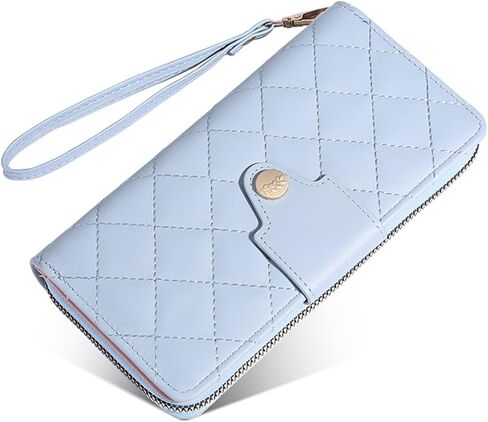 Women Wallet Long PU Leather with Zipper And Button Closure Card Slots Bracelet Coin Pouch (Light blue) in Saudi Arabia
