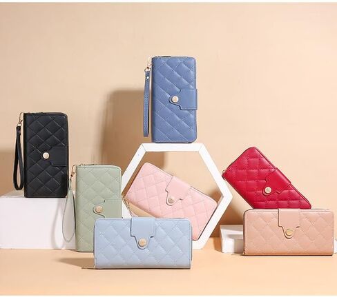Women Wallet Long PU Leather with Zipper And Button Closure Card Slots Bracelet Coin Pouch (Light blue) in Saudi Arabia