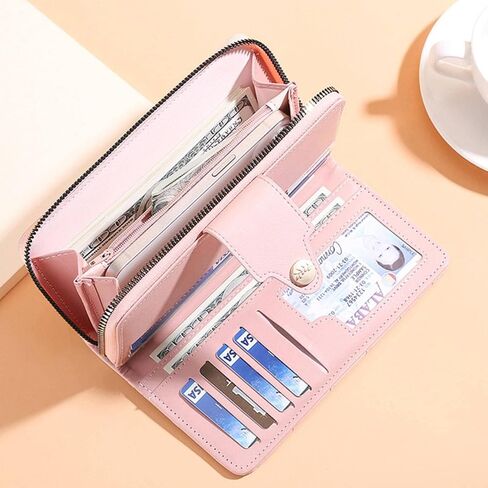 Women Wallet Long PU Leather with Zipper And Button Closure Card Slots Bracelet Coin Pouch (Light blue) in Saudi Arabia