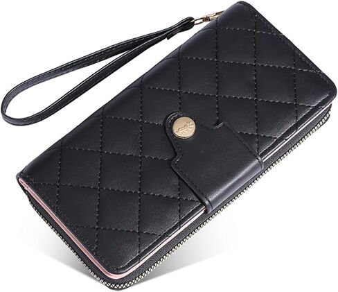 Women Wallet Long PU Leather with Zipper And Button Closure Card Slots Bracelet Coin Pouch (Light blue) in Saudi Arabia