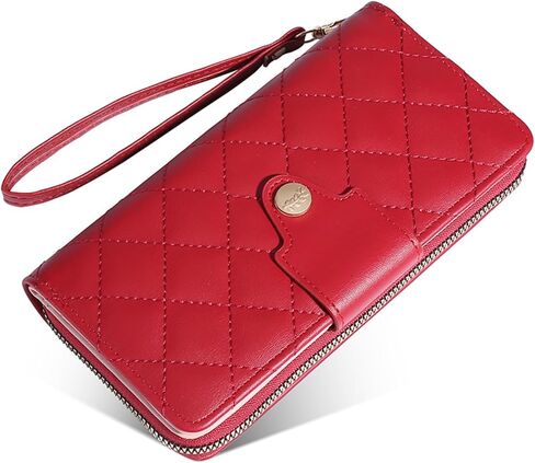 Women Wallet Long PU Leather with Zipper And Button Closure Card Slots Bracelet Coin Pouch (Light blue) in Saudi Arabia