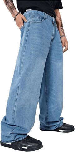 بنطلون جينز فضفاض غير رسمي للرجال من Verdusa بنطال جينز طويل بأرجل مستقيمة in Kuwait