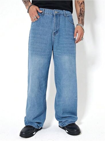 بنطلون جينز فضفاض غير رسمي للرجال من Verdusa بنطال جينز طويل بأرجل مستقيمة in Kuwait