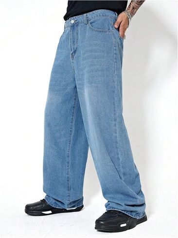 بنطلون جينز فضفاض غير رسمي للرجال من Verdusa بنطال جينز طويل بأرجل مستقيمة in Kuwait