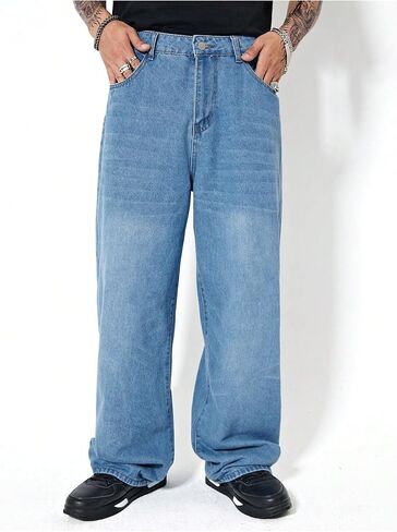 بنطلون جينز فضفاض غير رسمي للرجال من Verdusa بنطال جينز طويل بأرجل مستقيمة in Kuwait