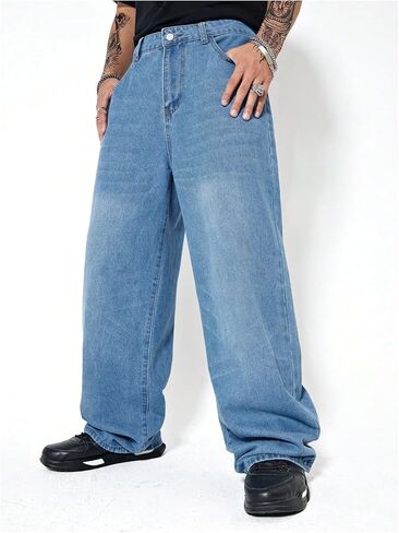 بنطلون جينز فضفاض غير رسمي للرجال من Verdusa بنطال جينز طويل بأرجل مستقيمة in Kuwait