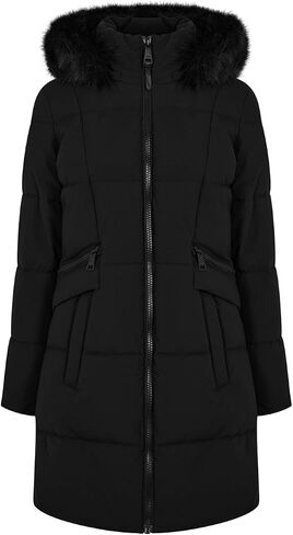 DKNY Women's Faux-Fur Trim Hooded Puffer in Saudi Arabia