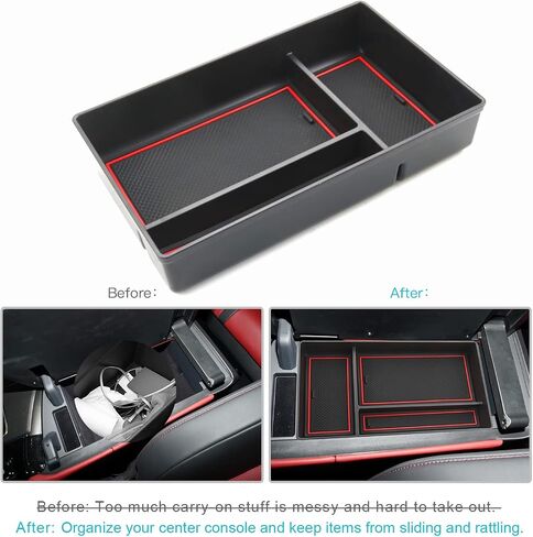 CDEFG Center Console Organizer Tray for 2022 2023 2024 Lexus NX 250 350H 450H Accessories Armrest Storage Box Secondary Insert Tray Coin Container Black ABS Material with 1 Colored Mats (Red Trim) in Saudi Arabia