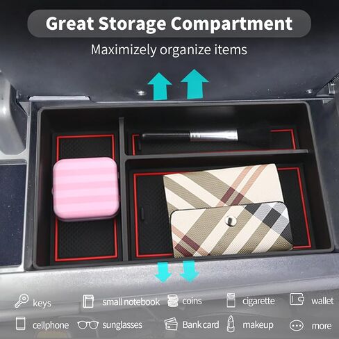 CDEFG Center Console Organizer Tray for 2022 2023 2024 Lexus NX 250 350H 450H Accessories Armrest Storage Box Secondary Insert Tray Coin Container Black ABS Material with 1 Colored Mats (Red Trim) in Saudi Arabia