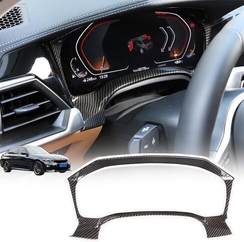 إطار عداد السرعة للوحة قيادة السيارة متوافق مع BMW 3 Series G20 G21 320i 330i M340i 2020-2022، ملحقات داخلية لإطار حماية غطاء لوحة التحكم المركزية (نمط ألياف الكربون) in Kuwait