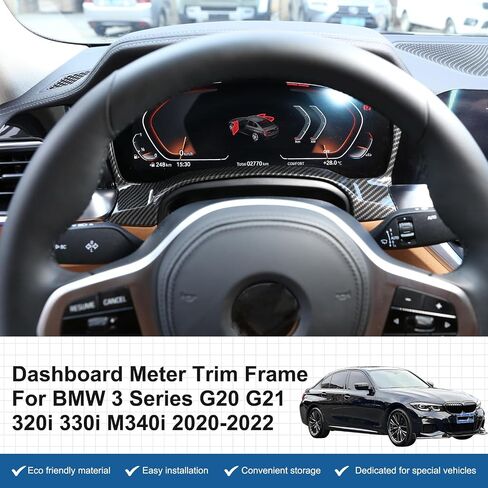إطار عداد السرعة للوحة قيادة السيارة متوافق مع BMW 3 Series G20 G21 320i 330i M340i 2020-2022، ملحقات داخلية لإطار حماية غطاء لوحة التحكم المركزية (نمط ألياف الكربون) in Kuwait