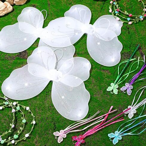 Zeyune 12 مجموعة من أجنحة الفراشات وأجنحة الجنيات زي الأميرة إكليل الجنيات لحفلات الزفاف وأعياد الميلاد وحفلات الفتيات (أبيض، كلاسيكي) in Kuwait