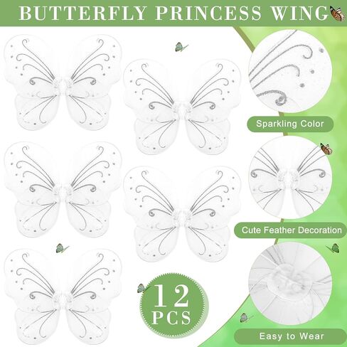 Zeyune 12 مجموعة من أجنحة الفراشات وأجنحة الجنيات زي الأميرة إكليل الجنيات لحفلات الزفاف وأعياد الميلاد وحفلات الفتيات (أبيض، كلاسيكي) in Kuwait