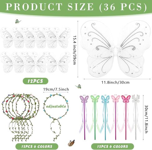 Zeyune 12 مجموعة من أجنحة الفراشات وأجنحة الجنيات زي الأميرة إكليل الجنيات لحفلات الزفاف وأعياد الميلاد وحفلات الفتيات (أبيض، كلاسيكي) in Kuwait
