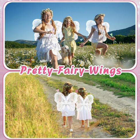 Zeyune 12 مجموعة من أجنحة الفراشات وأجنحة الجنيات زي الأميرة إكليل الجنيات لحفلات الزفاف وأعياد الميلاد وحفلات الفتيات (أبيض، كلاسيكي) in Kuwait