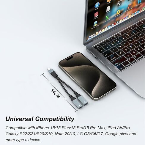 USB C to USB OTG Adapter and Charger Cable, 2-in-1 USB C Splitter with PD 60W Charging Port for iPhone 15 Series, iPad, MacBook, Galaxy S24/S23 and More Type C Device in Saudi Arabia