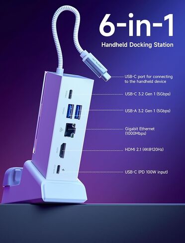 JSAUX Docking Station for ROG Ally X/ROG Ally/Steam Deck/Legion Go, 6-in-1 ROG Ally X Dock with HDMI 4K@120Hz, Gigabit Ethernet, Dual USB-A 3.2 Gen 1, USB-C 3.2 Gen 1 and PD 100W Charging - HB0609 in Saudi Arabia