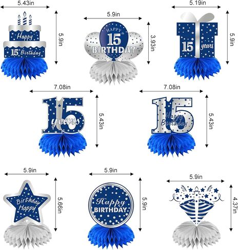 Kauayurk 8Pcs 10th Birthday Honeycomb Centerpieces Decorations for Boys, Blue Silver 10 Year Old Birthday Table Centerpiece Party Supplies, Ten Birthday Table Topper Decor Sign in Kuwait