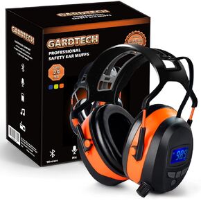 Safety Earmuffs with Bluetooth Radio for Mowing, NRR 29dB Industrial Ear Hearing Protection Ear Muffs, Noise Cancelling Wireless Headphone - 2023 Upgraded LCD Display, Rechargeable BL-5B Battery