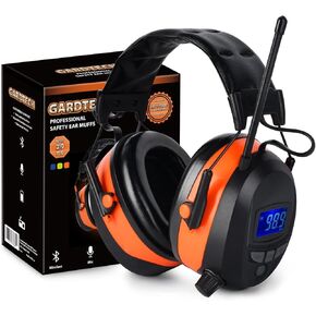 Safety Earmuffs with Bluetooth Radio for Mowing, NRR 29dB Industrial Ear Hearing Protection Ear Muffs, Noise Cancelling Wireless Headphone - 2023 Upgraded LCD Display, Rechargeable BL-5B Battery