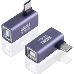 USB B Printer Adapter, Type-C MIDI Converter, 90Degree USB C Female to USB B Male Adapter, Suitable for Printer, Electric Piano, Laptops and More Type-C Devices (2pack, Grey)