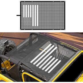 Jimen for TJ Sun Shade, Mesh Bikini Top Sunshade Compatible with Jeep Wrangler TJ 1997-2006 (American USA Flag)