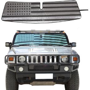 Windshield Sunshade Foldable Reflective Sun Visor Compatible with Hummer H2 2003-2007, Auto Interior Sun Protection Visors, Keeps Your Vehicle Cool, 1PCS, American Flag Pattern