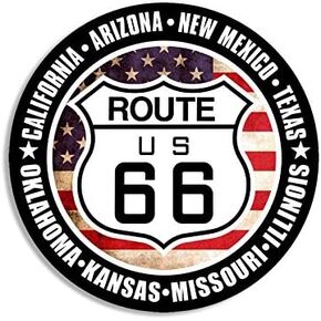 Round US Route 66 Sign w/All 8 States Sticker (rv Ride Road Travel Historic (3 inch)