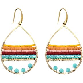 Boho Earrings for Women, Boho Beaded Earrings for Women, Corlorful Glass Bead Teardrop Earrings, Bohemian Dangle Earrings Summer Earrings Beach Earrings, Bohemian Turquoise Jewelry for Women