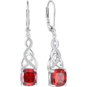 Infinity Celtic Knot Dangle Drop Earrings 925 Sterling Silver Princess Cut Leverback Earrings with Birthstone Irish Jewelry Gifts for Women
