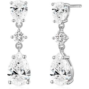 EAMTI Wedding Earrings for Brides Dangle Cubic Zirconia Earrings Pear Cut Sterling Silver Post Engagement Earrings for Women