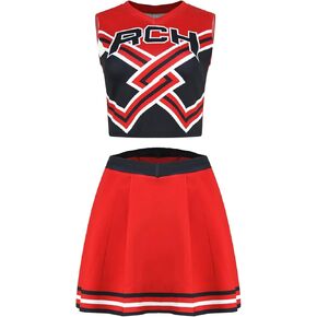 Women's Cheerleader Costume 2 Piece Athletic Sportswear Top Skirt Halloween Cosplay Cheerleading Party Outfits
