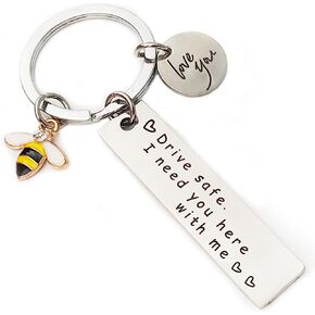 JIAHATE Drive Safe Keychains for Men I Love You I Need You Here With Me Bee Keychain for Husband Dad Gifts