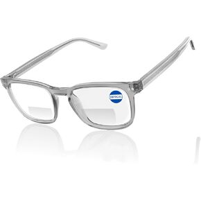 Bifocal Reading Glasses for Men Clear Top Computer Readers with Metal Core Wire Acetate Frame/Temple Anti Blue Light
