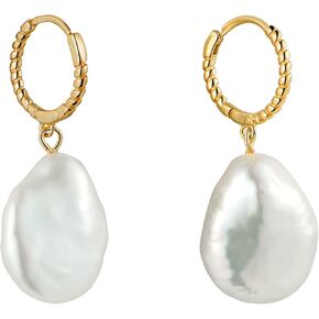 Real Pearl Drop Earrings Dangling, Dainty Gold and Pearl Earrings for Women, Lustrous Baroque Pearl Earrings, Shiny Tarnish-Resistant Luxury Jewelry