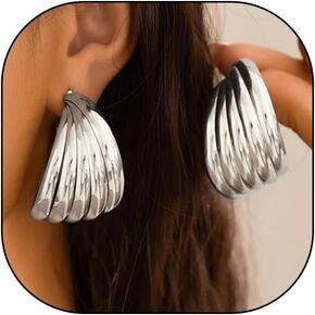 Gold Chunky Statement Earring for Prom Party,Oversized Exaggerated Dangle Earrings for Formal Evening Dress,Metal Thick Hoop Earrings for Women