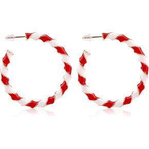 Christmas Candy Cane Earrings, Candy Cane Earrings Red and White Christmas Jewelry Drop Earrings Holiday Statement Earrings Enamel Earrings Lightweight for Women