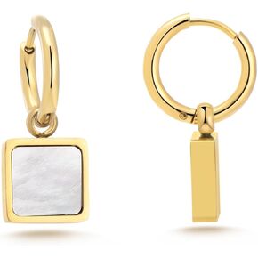 Milan Chiva 14K Gold Square Dangle Hoop Earrings for Women, Plated Small Huggie Hoops Rectangle Hypoallergenic Dainty Dangling Earrings for Women Fashion Jewelry