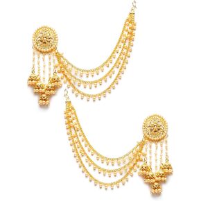 Bindhani Gold-Plated Devsena Indian Bahubali Tassel Jhumka Earrings With Hair Chain For Women