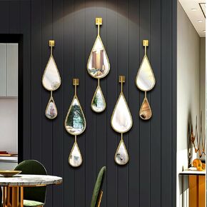 Wall Mirrors Decorative Gold Metal Frame Tear Drop Mirrors for Wall of Entryway, Dining Living Room, Bedroom, Over Fireplace, Mantle Wall Decor, 5-Pack Mirrors Set