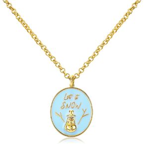 NEKOL Christmas Snowman Necklace for Women, Let it Snow Snowman Pendant Necklace, Winter Holiday Christmas Gift Jewelry for Her