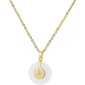 DATOA Good Fortune Pendant Necklace Vintage Good Luck Pendant Chain14K Gold Plated Jade Lucky Necklace for Women