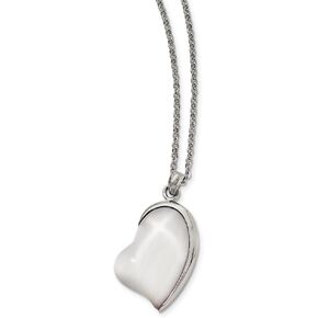 Stainless Steel Polished White Cat's Eye Heart Necklace