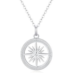GAVU Compass Necklace for Women, 925 Sterling Silver Diamond Compass Necklace for Women